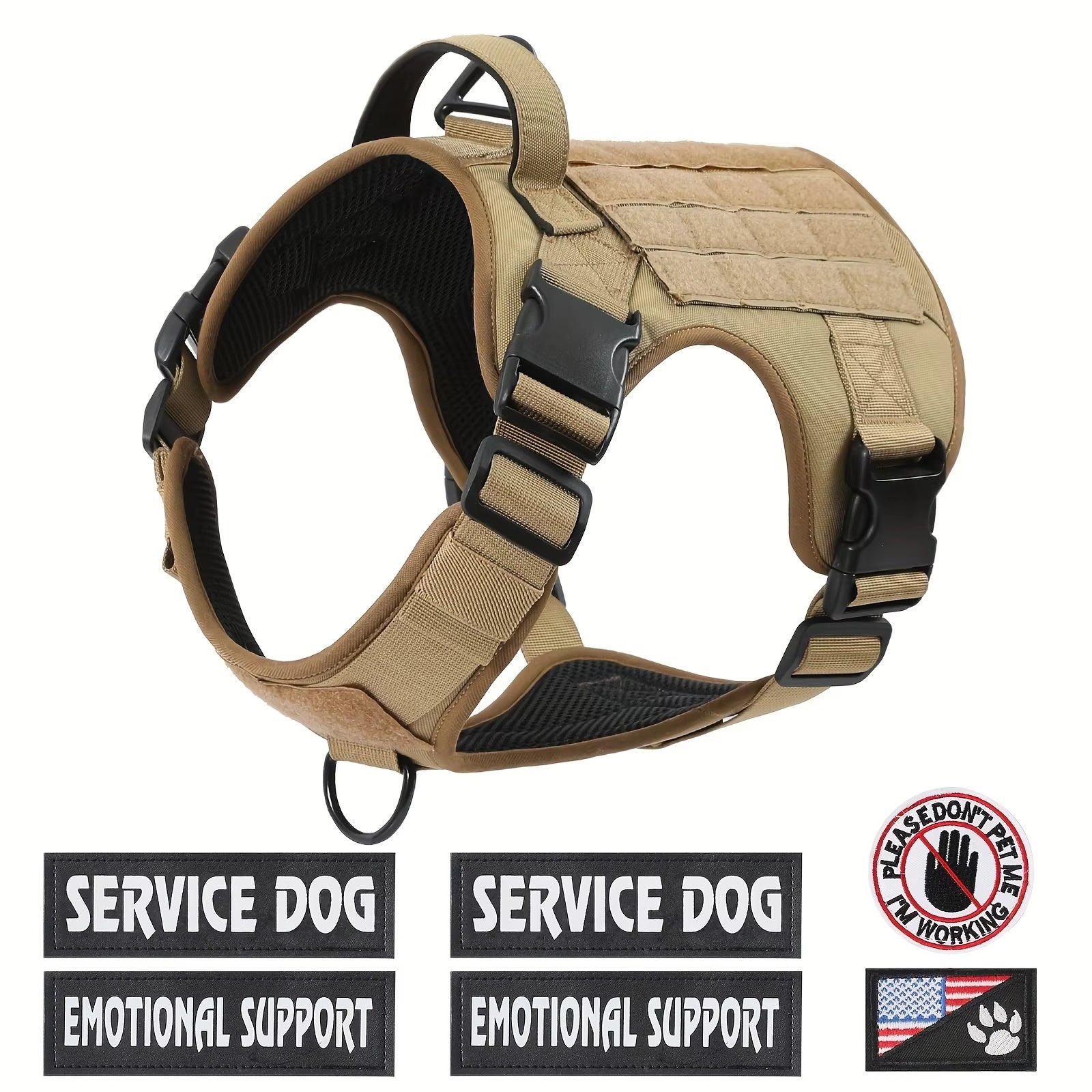 Tactical Service Dog Harness Vest – Adjustable & Reflective Pet Gear with Metal Buckle for Hiking, Training & Drinking & Feeding Areas COL 20