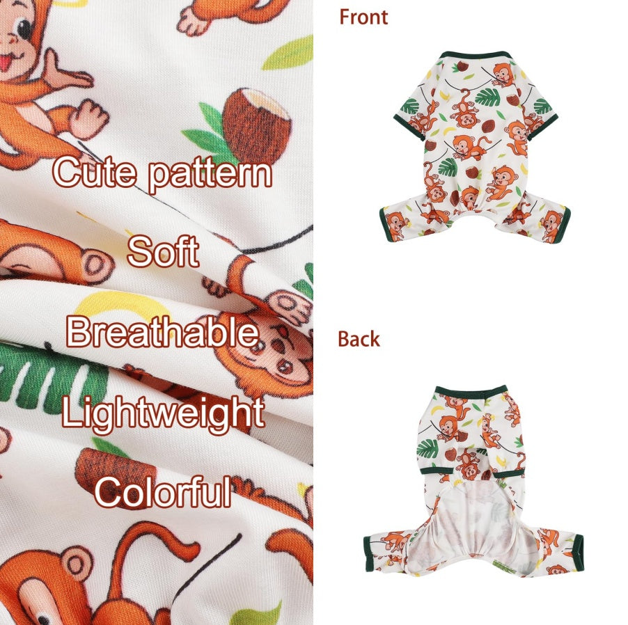 Brown Monkey Dog Pajamas – Soft & Stretchy Spring/Summer Onesies for Small Dogs & Cats ACS55