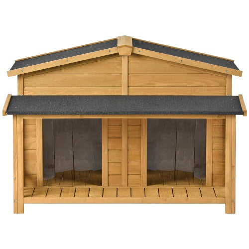 Large Wooden Dog House Outdoor – Hut Style Pet Shelter with Porch and Dual Doors for Medium to Large Dogs | Cat Drinking & Feeding – furn23