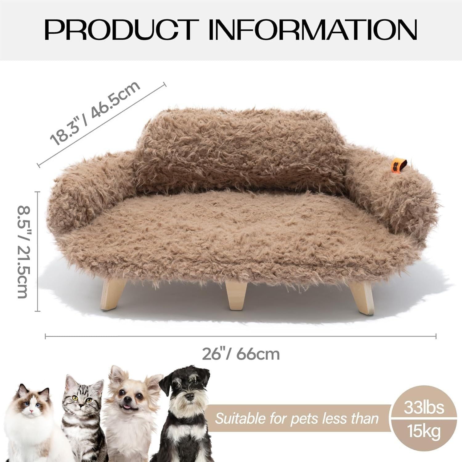 Elevated Cat Bed – 26x18.3x8.5" Wooden Pet Sofa with Washable Cover for Cats & Small Dogs | Cat Drinking & Feeding – bed58