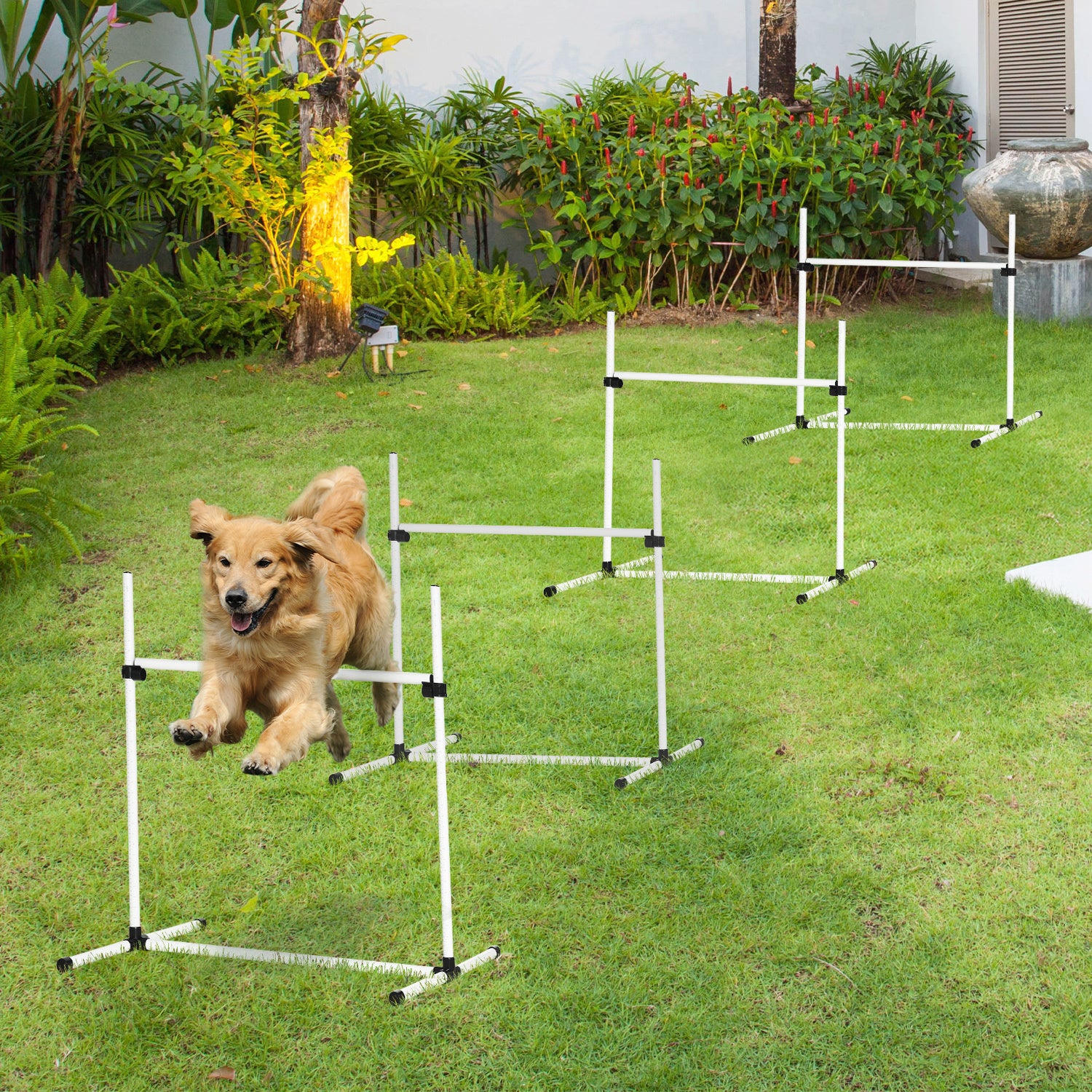 4-Piece Dog Agility Training Set – Height-Adjustable Jumping Poles, Hurdles & Exercise Equipment for Small to Large Dogs