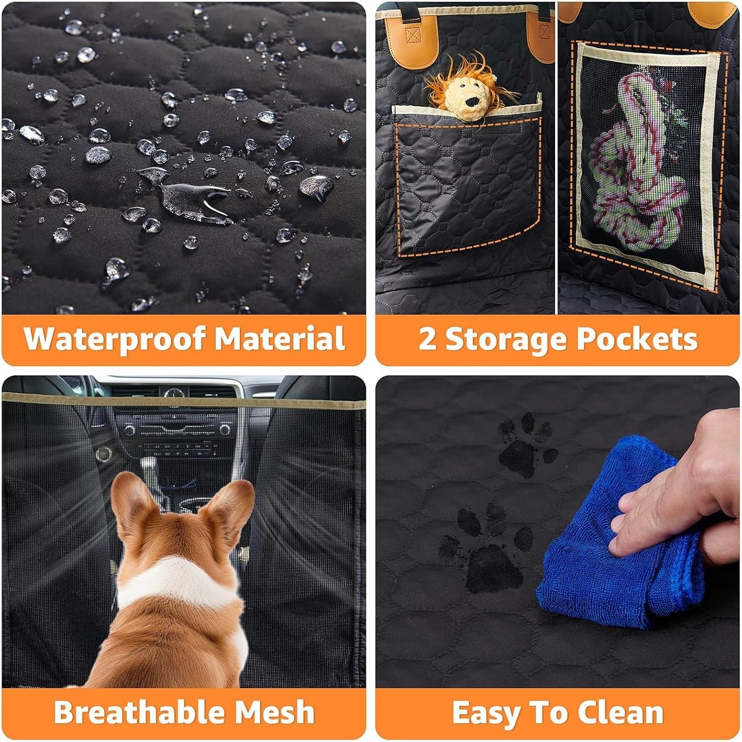Waterproof Back Seat Extender for Dogs – Hard Bottom Detachable Car Hammock with Nonslip 600D Fabric & Carrying Bag ACS31