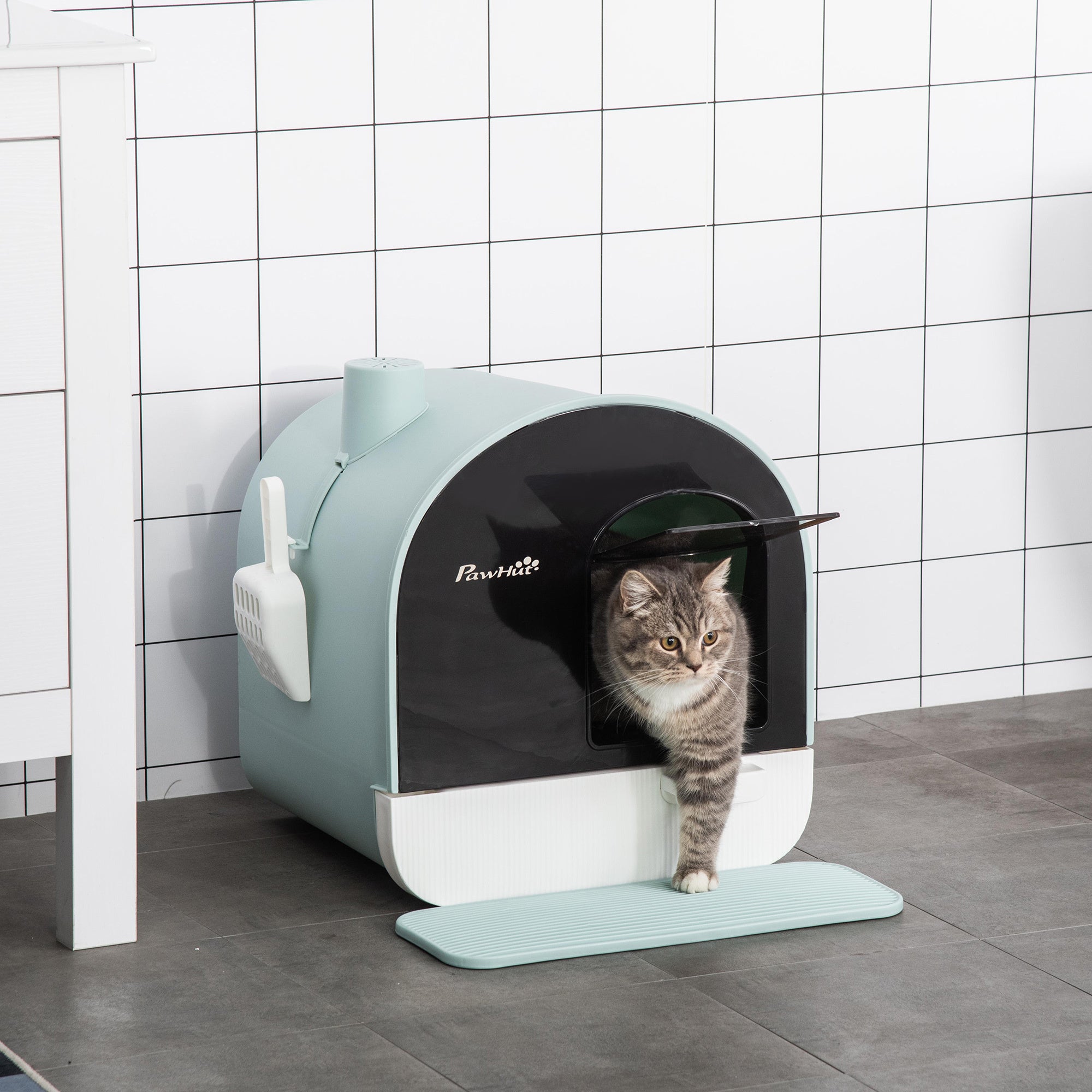 Cat Litter Box With Lid – Enclosed Indoor Cat Toilet With Tray, Scoop & Strainer for Easy Cleaning | Cat Drinking & Feeding – furn3
