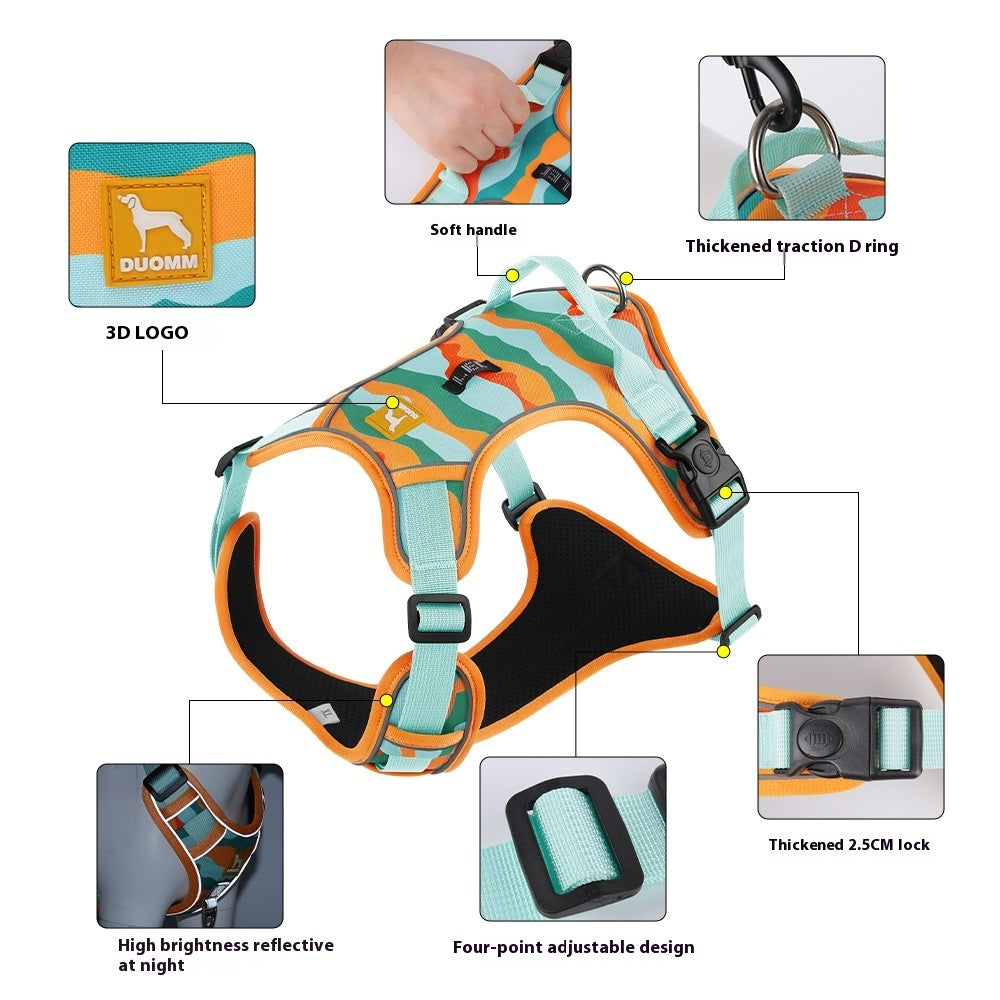 Reflective Dog Chest & Back Harness with Hand-Held Leash – Secure Commuter Walking Strap COL5
