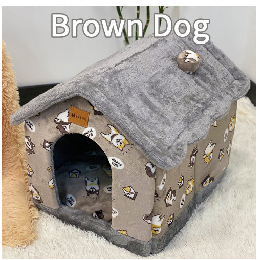 Foldable Dog & Cat Bed – Warm Enclosed Winter Kennel with Removable Nest | Cat Drinking & Feeding – bed5