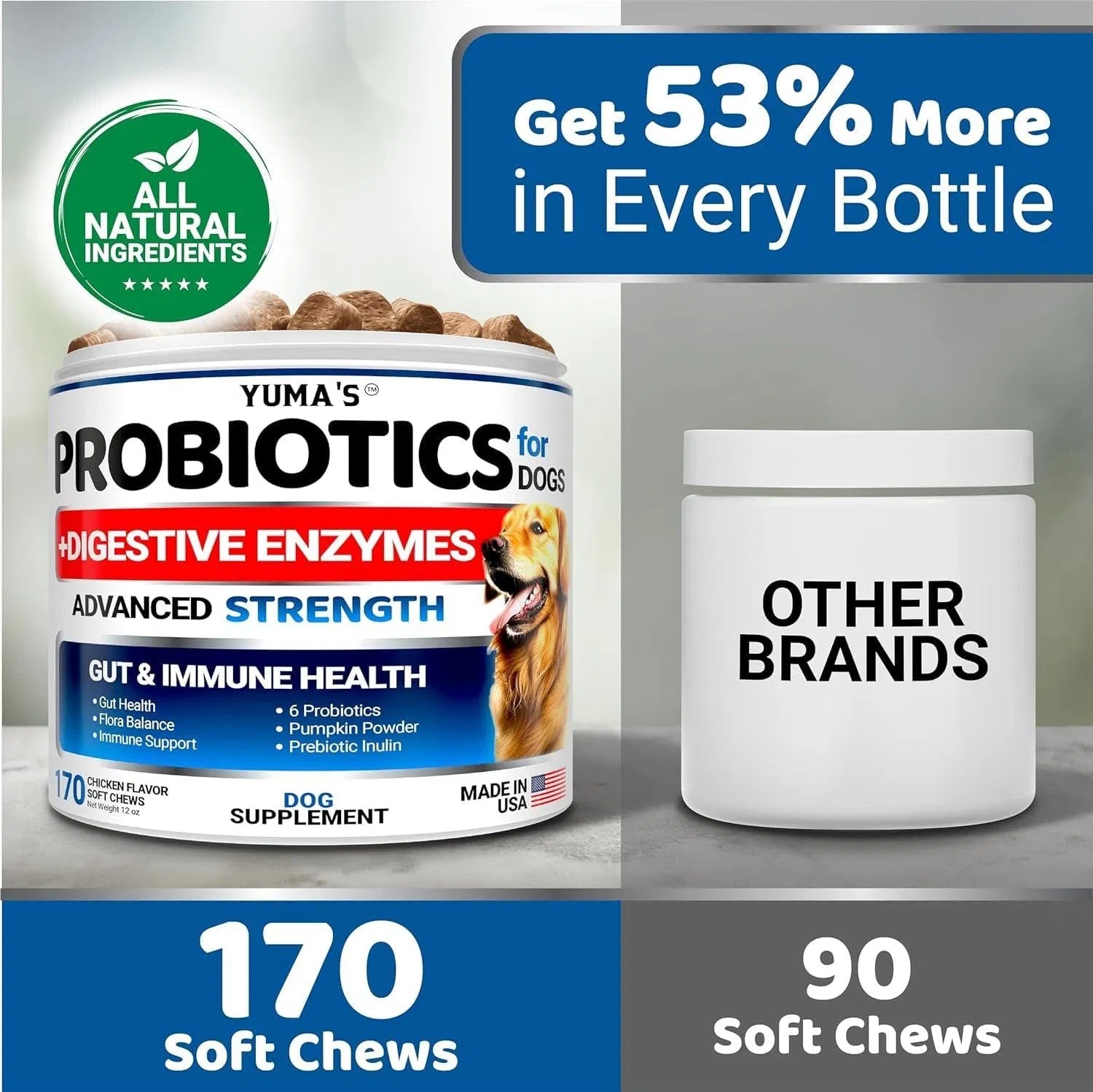 Feeding 2-Pack Probiotics & Digestive Enzymes for Dogs – Prebiotic Fiber Supplement for Diarrhea, Gas, Constipation & Stomach Relief (340 Chews Total)