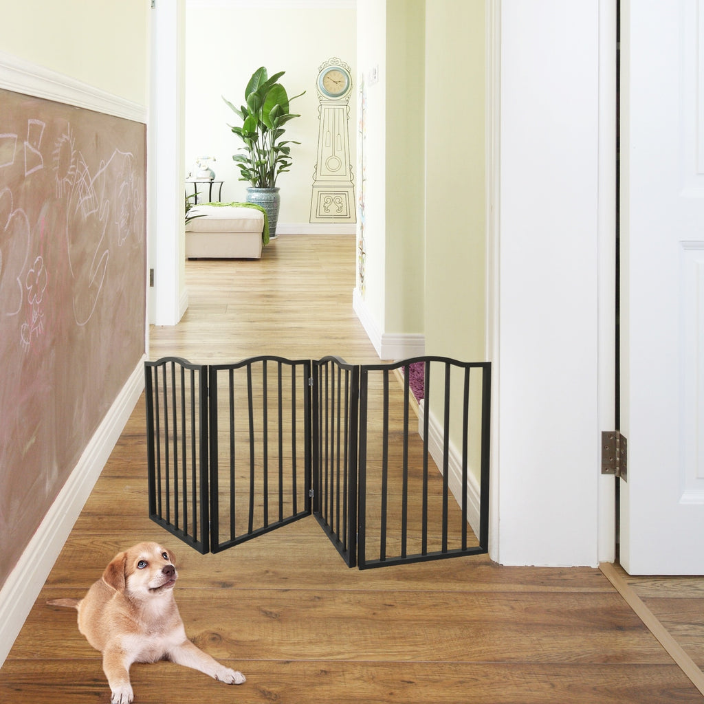 Freestanding Folding Dog Gate – Arc Wooden Design for Doorways & Stairs, Brown Finish ACS41