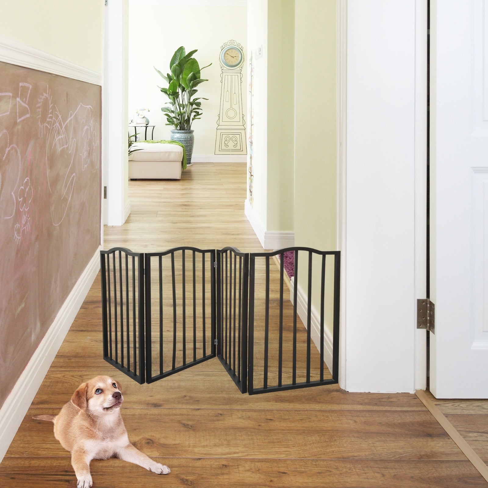 Freestanding Folding Dog Gate – Arc Wooden Design for Doorways & Stairs, Brown Finish ACS41