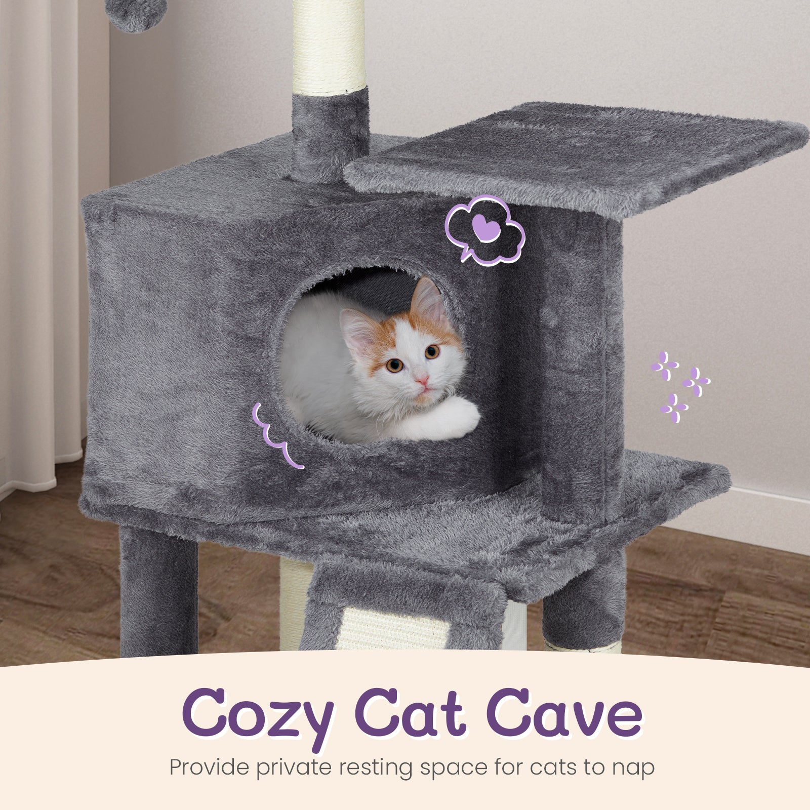 47" Trapezoidal Cat House – Dark Grey Cat Scratcher & Climbing Frame with Multi-Level Platforms | Cat Drinking & Feeding – furn30