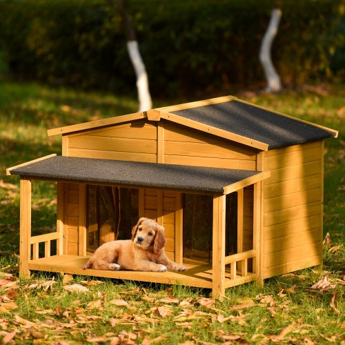 Large Wooden Dog House Outdoor – Hut Style Pet Shelter with Porch and Dual Doors for Medium to Large Dogs | Cat Drinking & Feeding – furn23