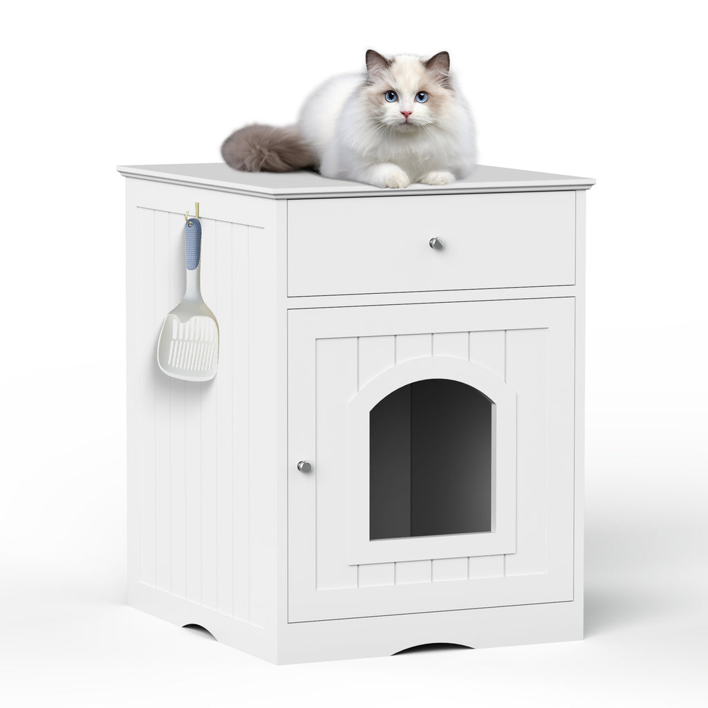 Wooden Pet House Litter Box Fence With Drawers – Enclosed Cat Toilet Cabinet with Storage & Privacy Divider | Cat Drinking & Feeding – furn13