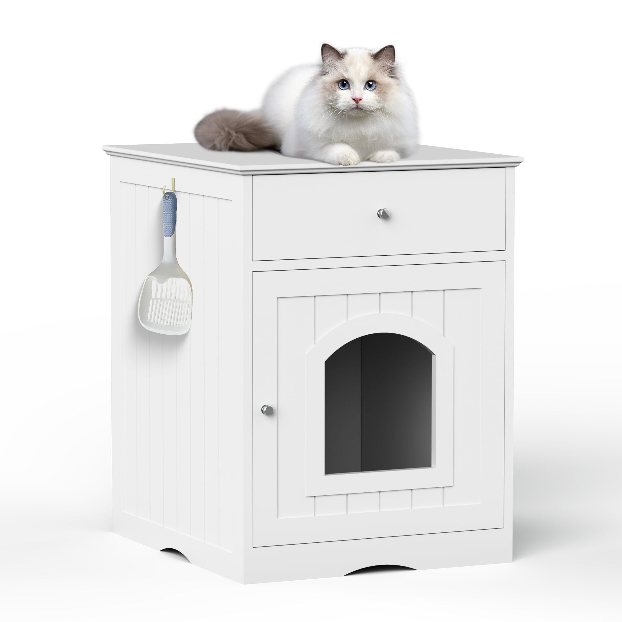 Wooden Pet House Litter Box Fence With Drawers – Enclosed Cat Toilet Cabinet with Storage & Privacy Divider | Cat Drinking & Feeding – furn13
