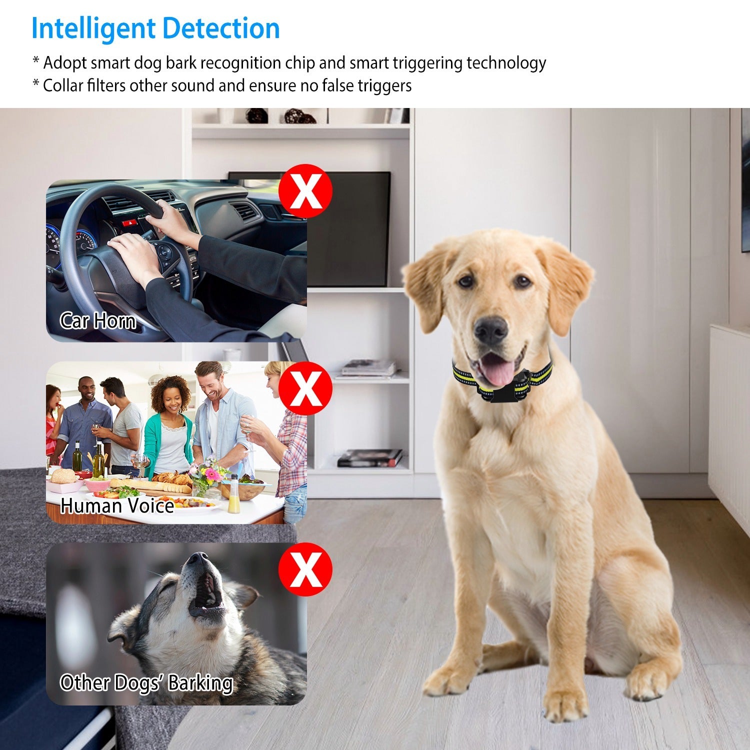 Rechargeable Dog Bark Collar – Waterproof Anti-Bark Device with Beep, Vibration, Static & 6 Intensity Levels, Dual Modes ACS50