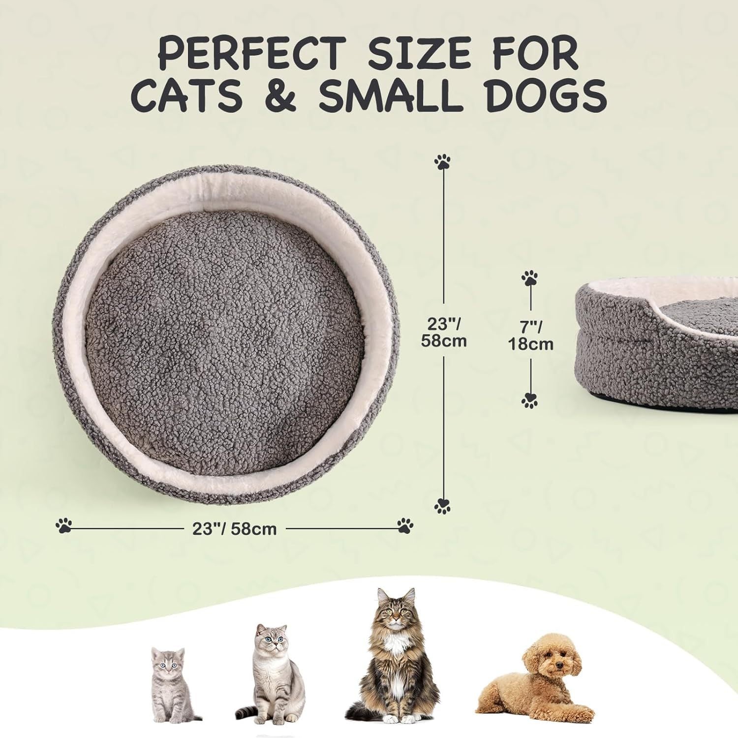 Washable Pet Bed – 23x23x7" Orthopedic Round Bed for Small Dogs & Cats with Non-Slip Bottom | Cat Drinking & Feeding – bed54