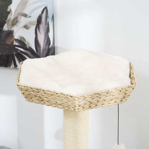 PawHut 47" Cat Tree Tower – Kitty Activity Center with Bed, Condo, Sisal Scratching Posts & Hanging Ball – Natural Cattail Fluff Design