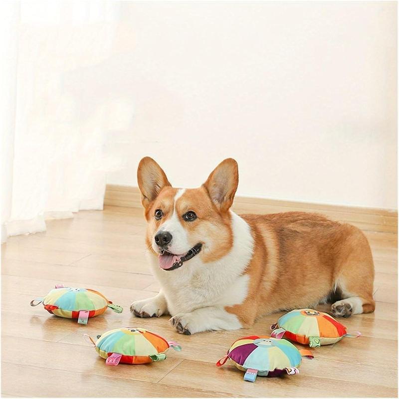 Plush Flying Disc Dog Toy – Interactive Tug-of-War Chew Toy with Bell, Washable & Bite-Resistant Turntable Design