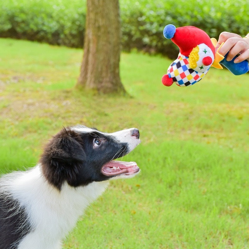 Interactive Plush Dog Toy Bundle – 2-Pack Clown Wobble Hammer & Bunny Squeeze Hat for Fun & Chew Play