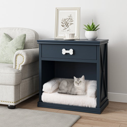Vintage Small Locker With LED Lights And Pet Bed – Retro-Style Nightstand Cabinet with Cozy Cat Sleeping Space | Cat Drinking & Feeding – furn6