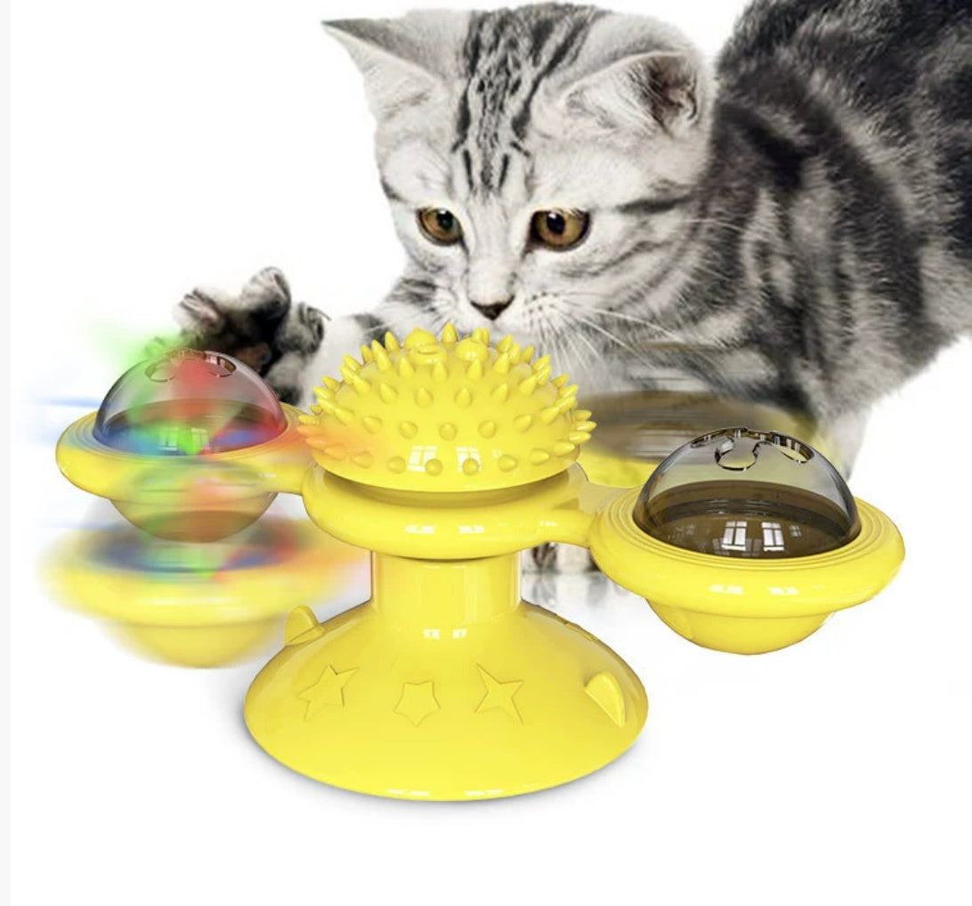 Interactive Cat Entertainment Set – Rotating Disk, Feather Teasers, Tumbler & Windmill Toy for Active Indoor Cats