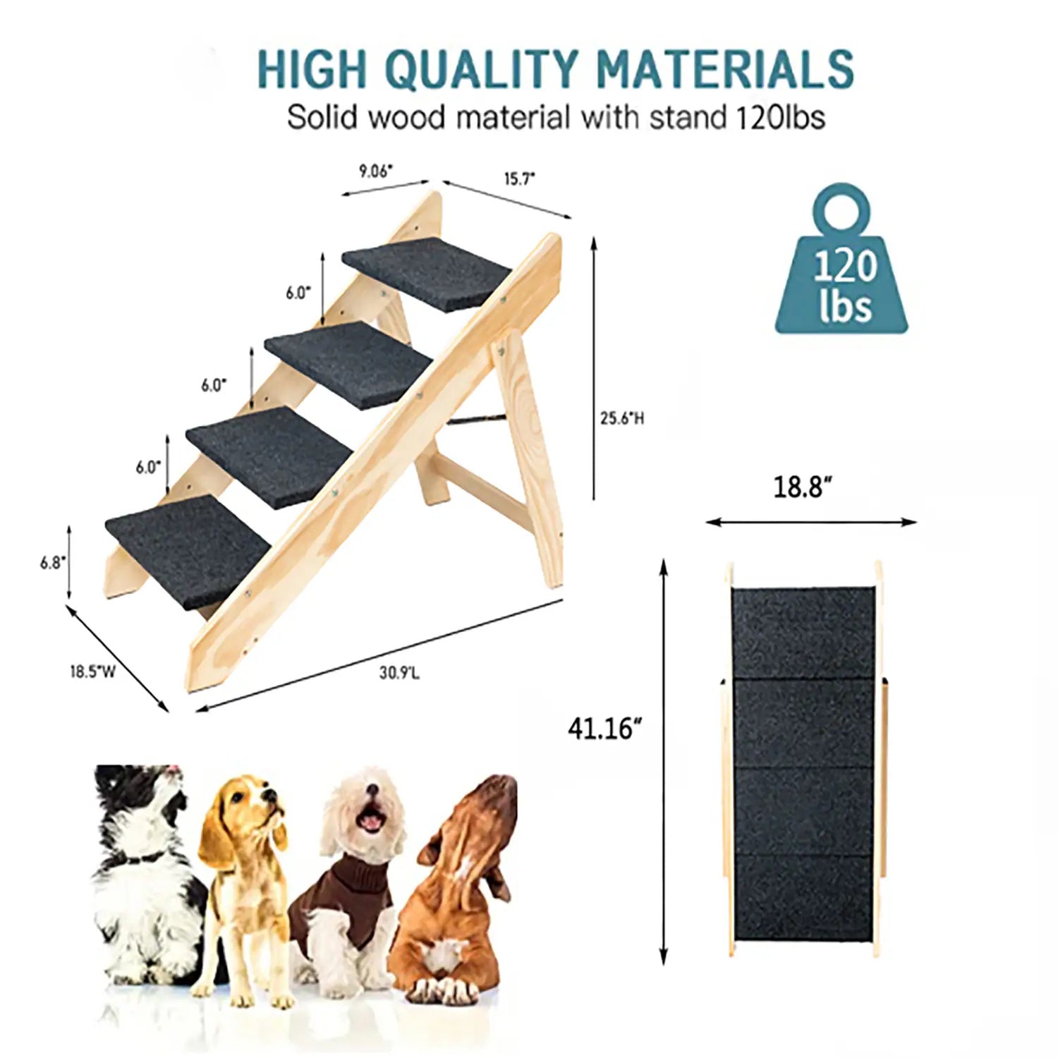 Foldable Wooden Pet Stairs – 3-Step Ladder for Dogs & Cats