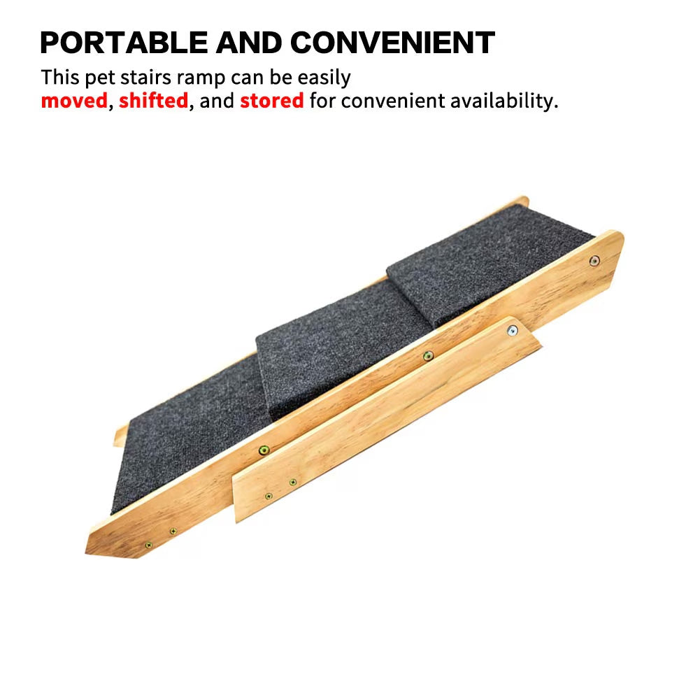 Foldable Wooden Pet Stairs – 3-Step Ladder for Dogs & Cats