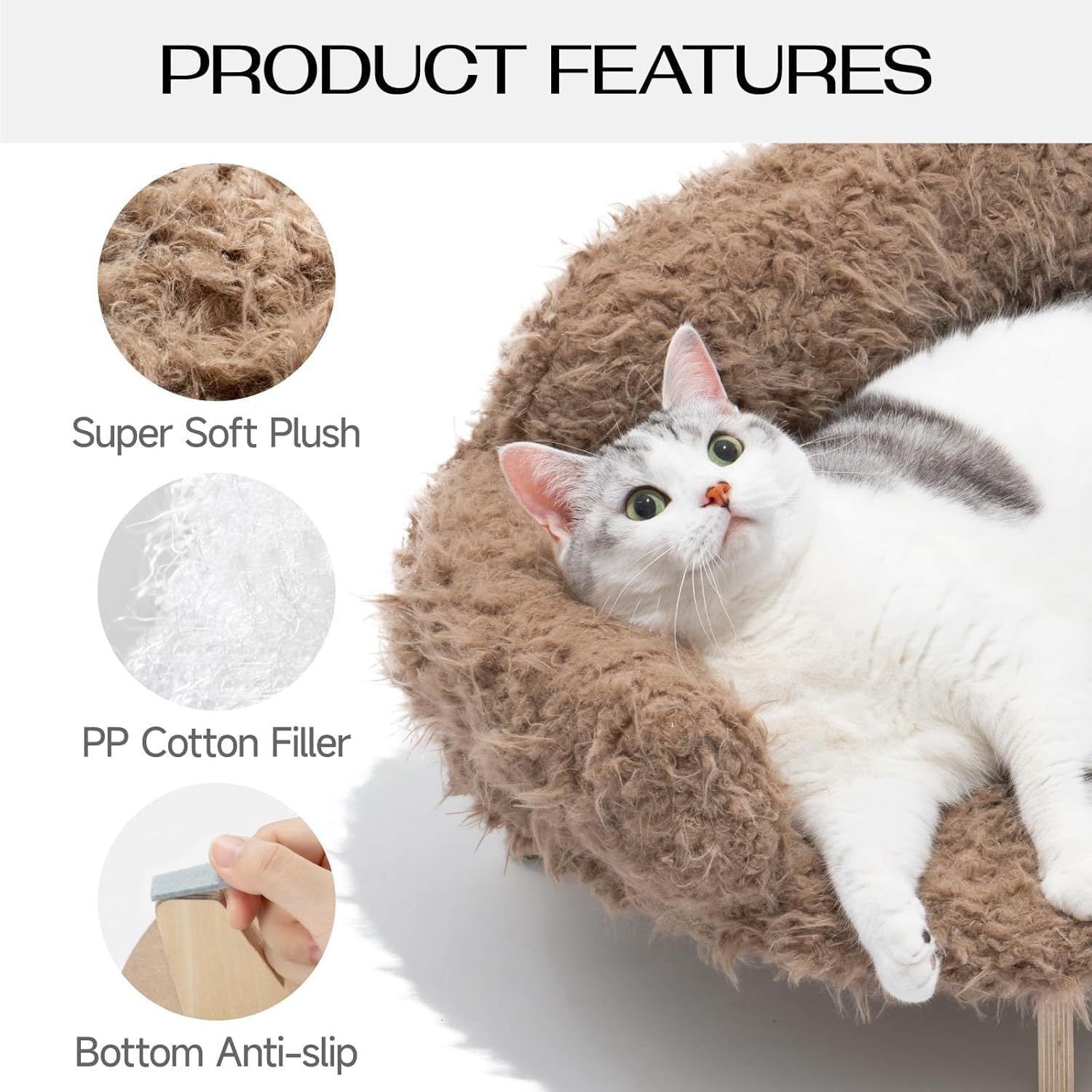 Elevated Cat Bed – 26x18.3x8.5" Wooden Pet Sofa with Washable Cover for Cats & Small Dogs | Cat Drinking & Feeding – bed58