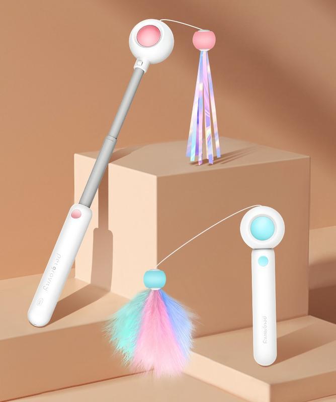 Retractable Laser Cat Toy Wand – Interactive Teaser Stick with Toy Balls, Safe & Non-Toxic Material for Kittens & Cats