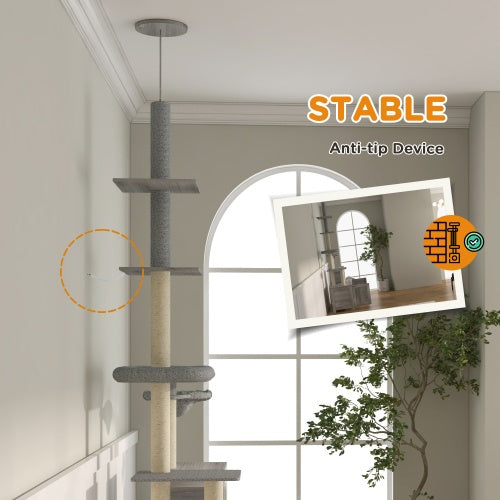 PawHut Cat Tree With Litter Box Enclosure – 2-in-1 Floor-to-Ceiling Cat Tower with Condo, Bed, Hammock, Scratching Posts & Platforms | Cat Drinking & Feeding – furn24