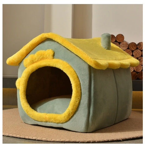 Foldable Dog & Cat Bed – Warm Enclosed Winter Kennel with Removable Nest | Cat Drinking & Feeding – bed5