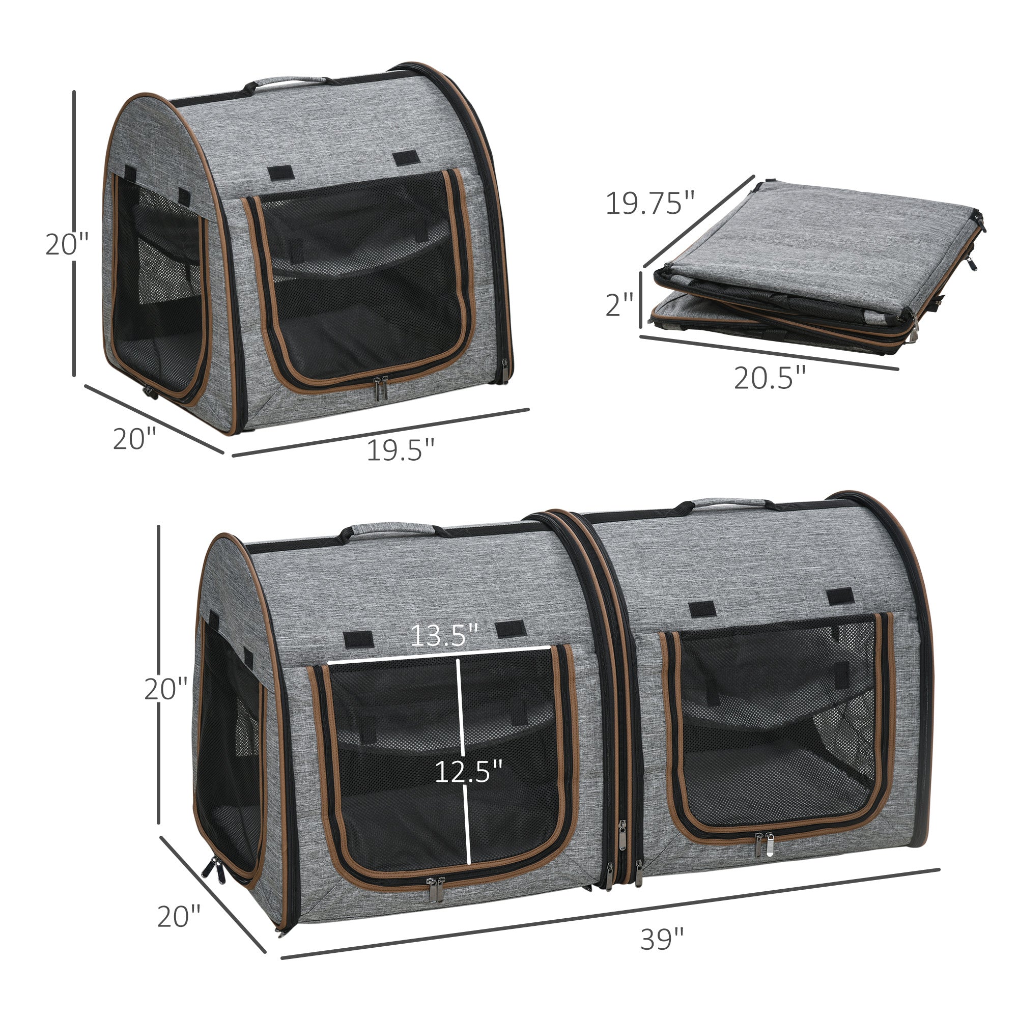 Portable Soft-Sided Cat Carrier with Divider – Dual Compartments, Padded Interior & Storage Bag, Grey ACS6