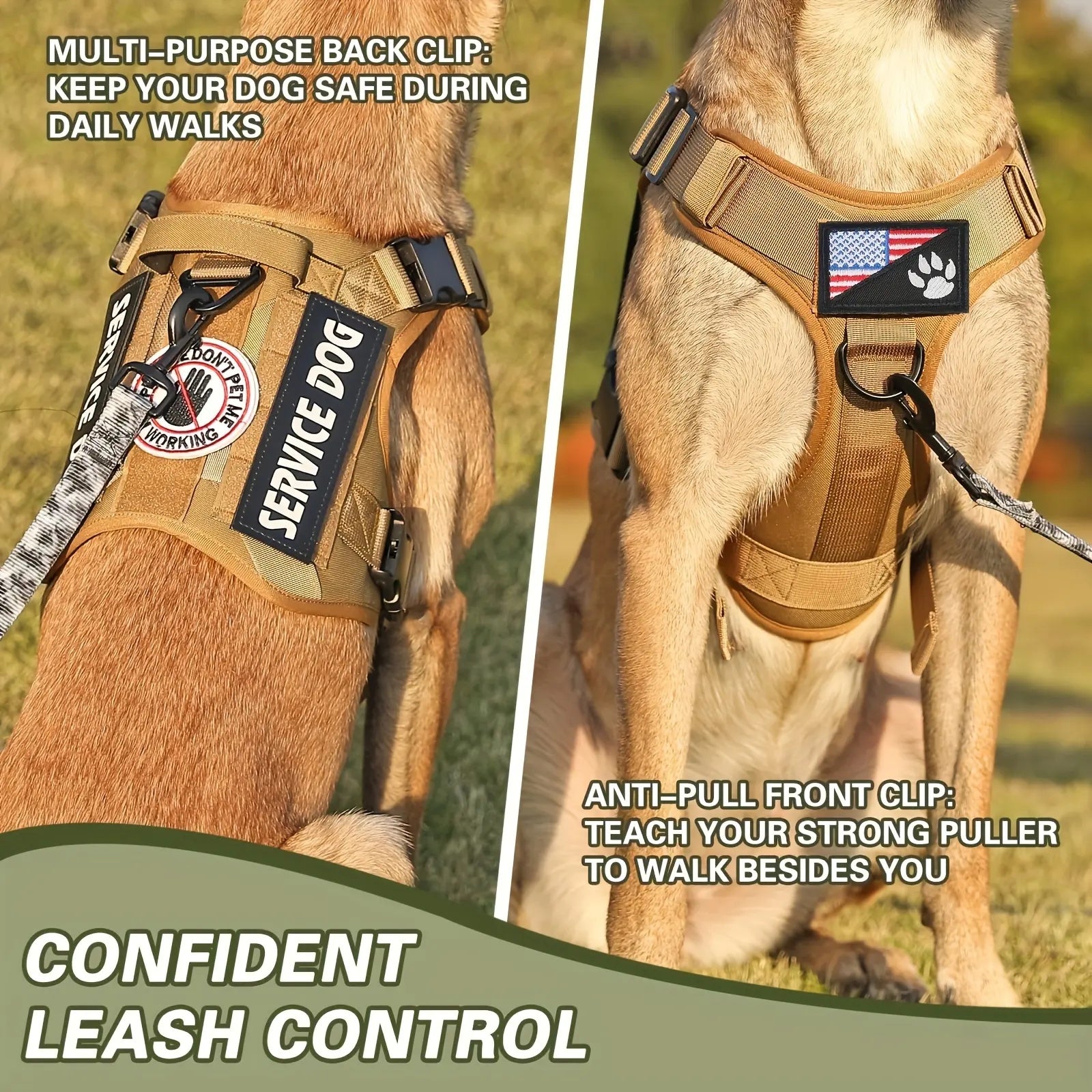 Tactical Service Dog Harness Vest – Adjustable & Reflective Pet Gear with Metal Buckle for Hiking, Training & Drinking & Feeding Areas COL 20