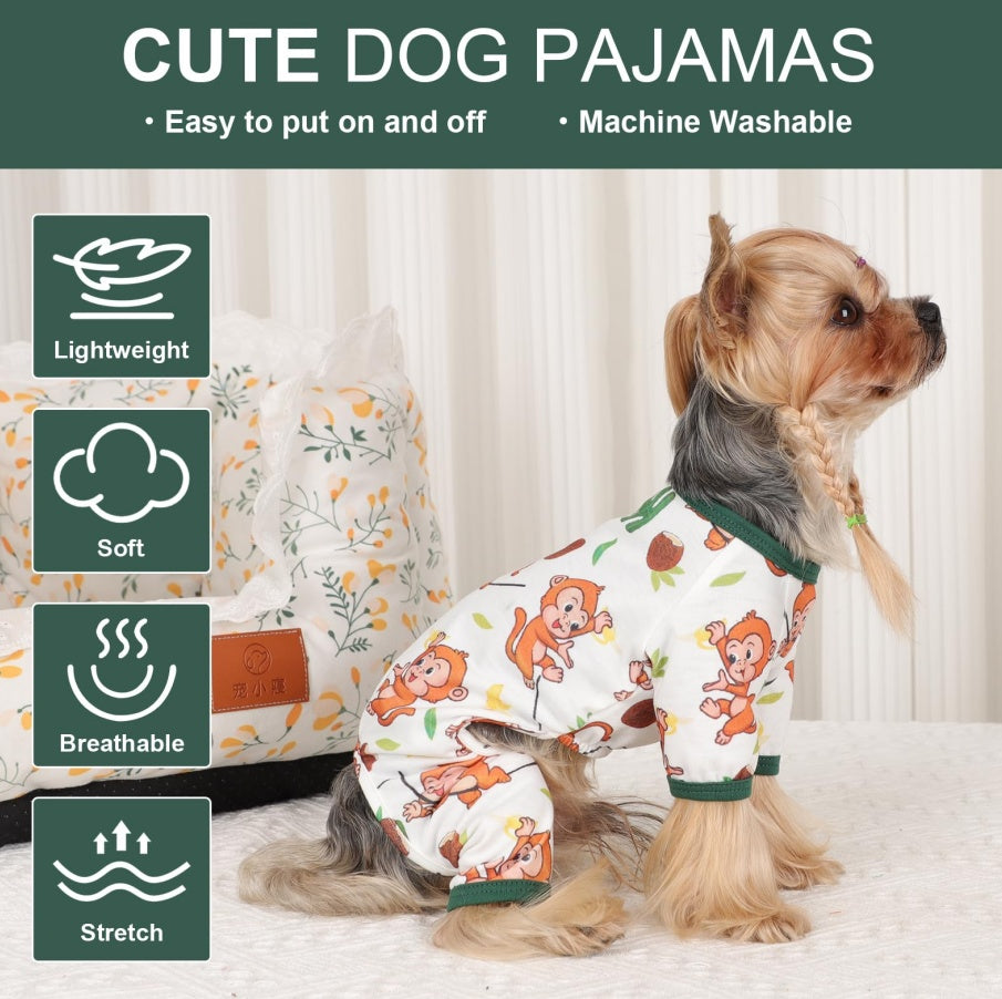 Brown Monkey Dog Pajamas – Soft & Stretchy Spring/Summer Onesies for Small Dogs & Cats ACS55