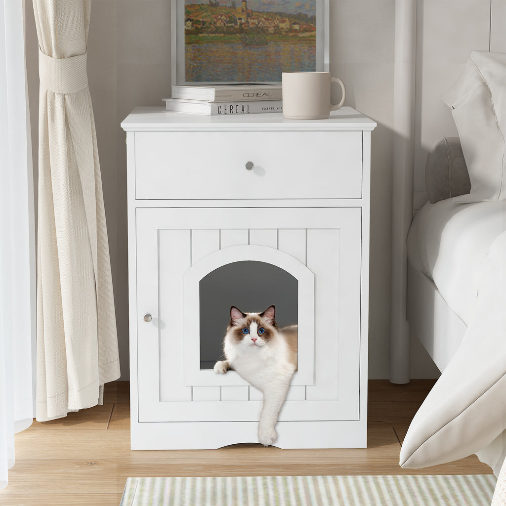 Wooden Pet House Litter Box Fence With Drawers – Enclosed Cat Toilet Cabinet with Storage & Privacy Divider | Cat Drinking & Feeding – furn13