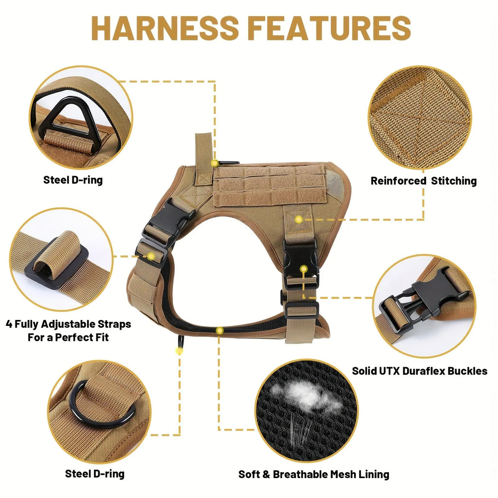Tactical Service Dog Harness Vest – Adjustable & Reflective Pet Gear with Metal Buckle for Hiking, Training & Drinking & Feeding Areas COL 20