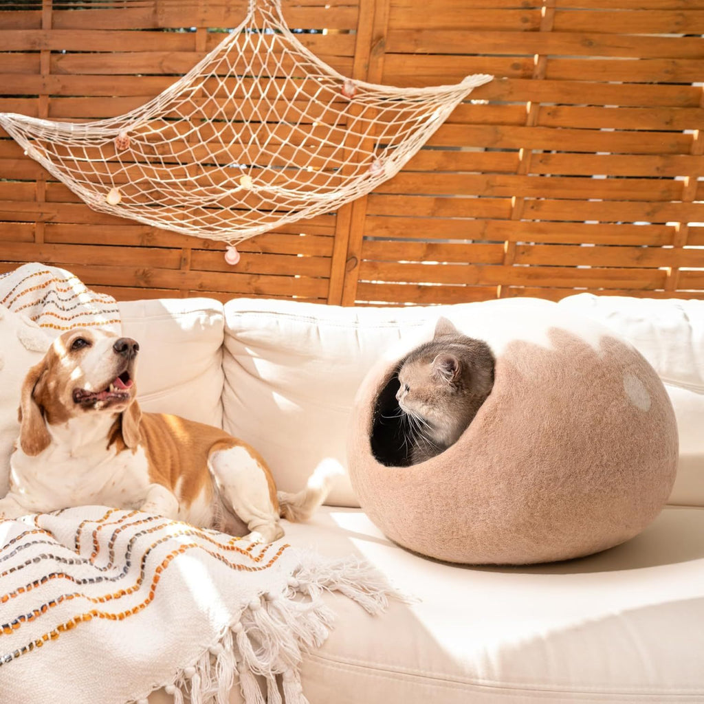 Handmade Wool Cat Cave – Natural Felt Hideaway Bed for Indoor Cats & Kittens | Cat Drinking & Feeding – bed67