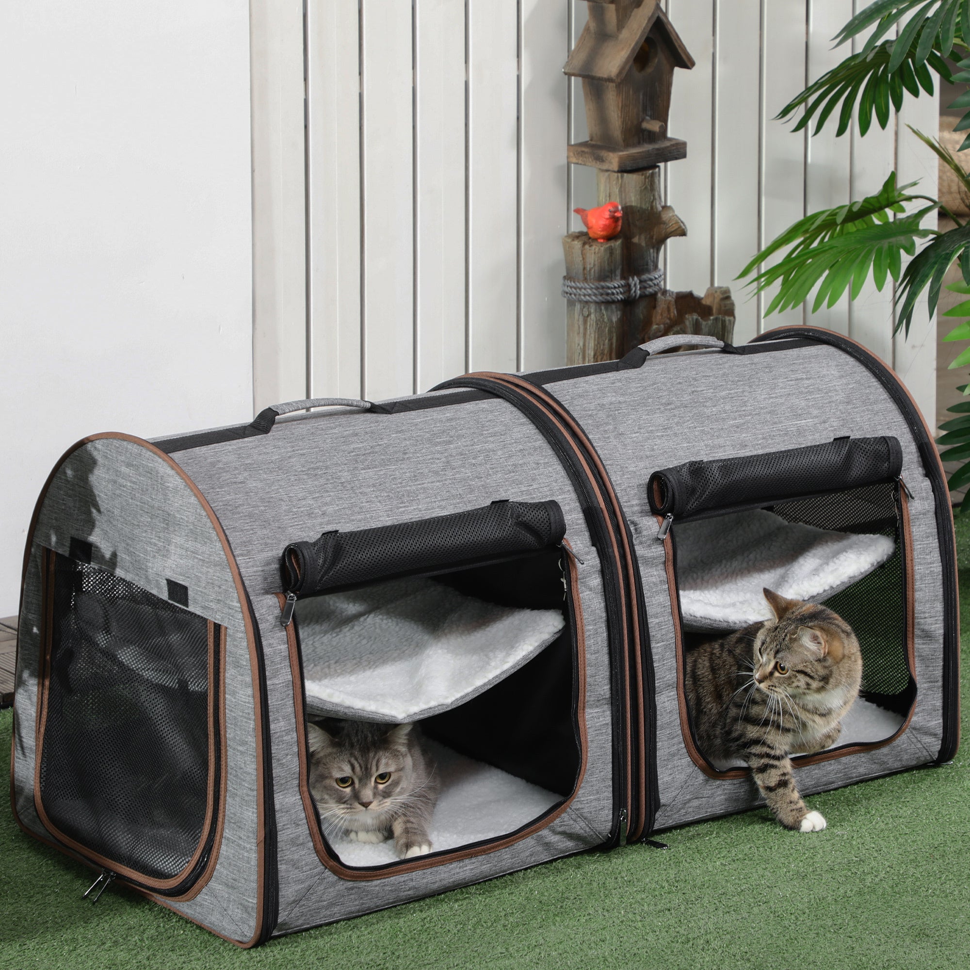 Portable Soft-Sided Cat Carrier with Divider – Dual Compartments, Padded Interior & Storage Bag, Grey ACS6