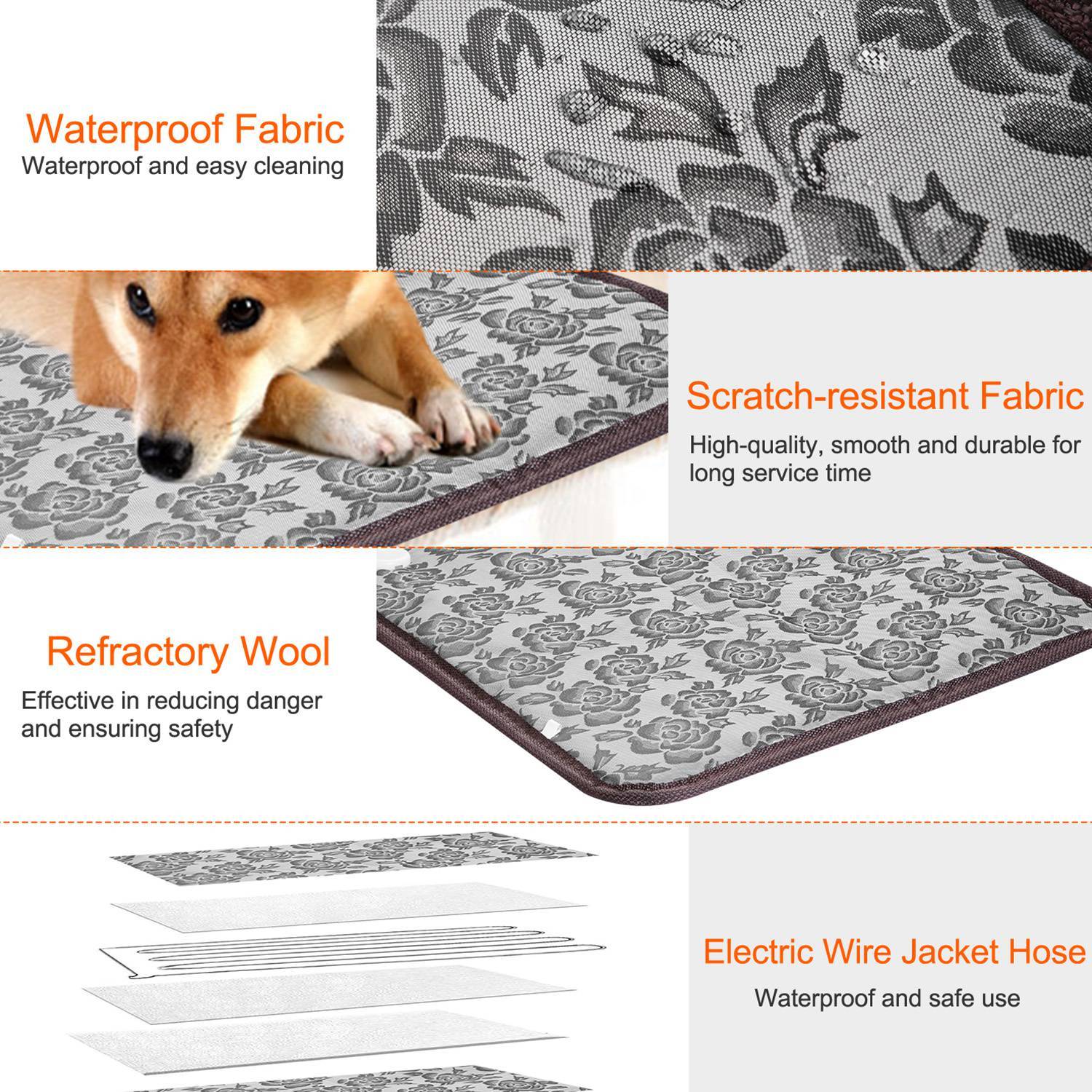 Electric Pet Heating Pad – Waterproof Adjustable Warming Mat with Chew-Resistant Steel Cord | Cat Drinking & Feeding – bed87