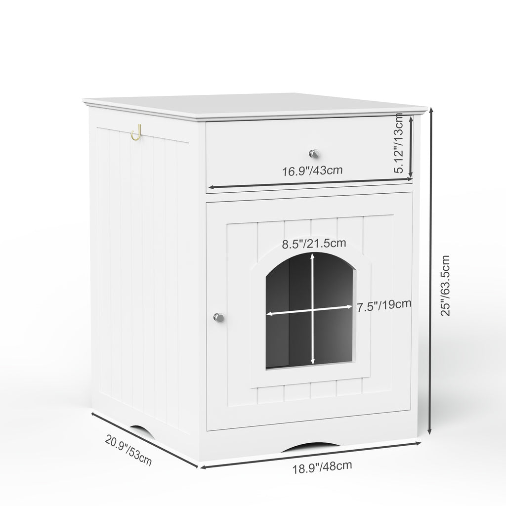 Wooden Pet House Litter Box Fence With Drawers – Enclosed Cat Toilet Cabinet with Storage & Privacy Divider | Cat Drinking & Feeding – furn13