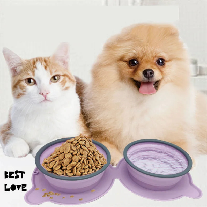 Foldable Travel Pet Bowl – Dual Food & Water Dish for Dogs & Cats