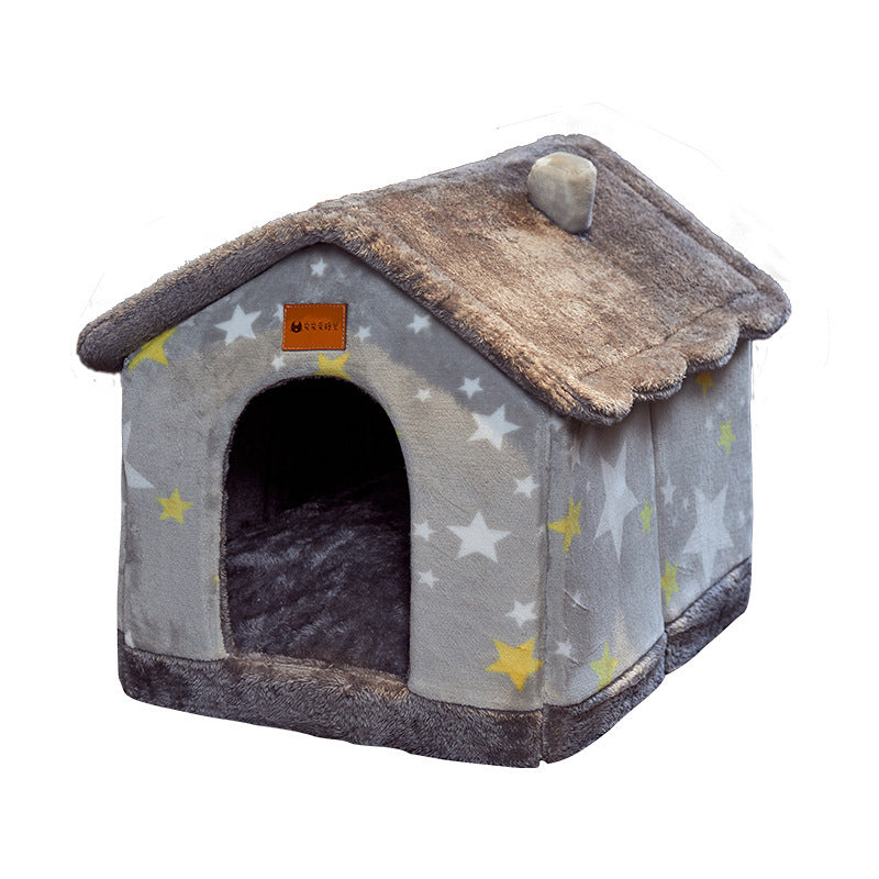 Foldable Dog & Cat Bed – Warm Enclosed Winter Kennel with Removable Nest | Cat Drinking & Feeding – bed5