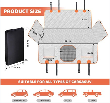 Heavy-Duty Dog Backseat Extender with Hard Bottom – 400lb Waterproof Car Hammock Seat Cover ACS5