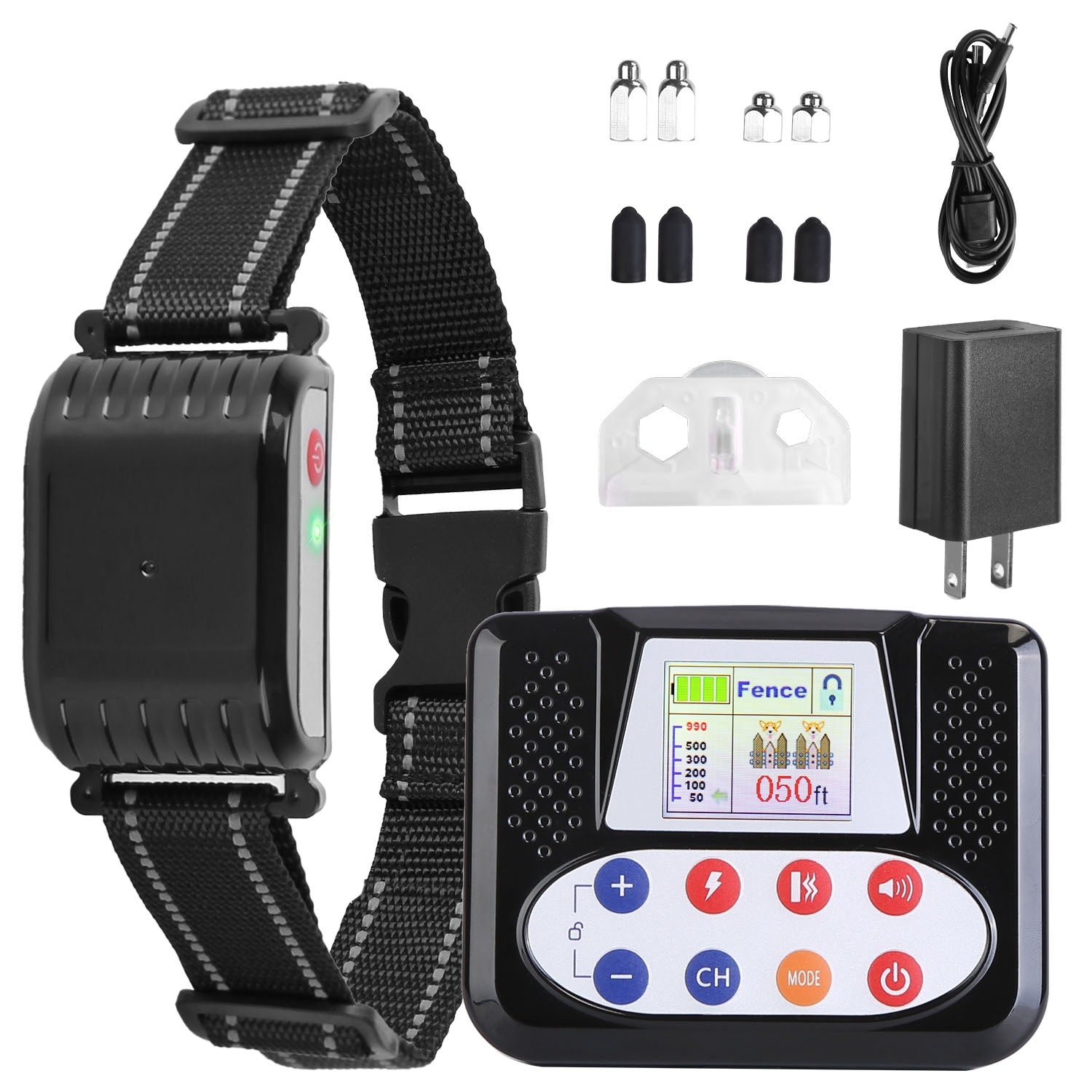 990FT Wireless Dog Fence & Training Collar – IPX6 Waterproof, 4-Channel System with Beep, Vibration & Shock (0–9 Levels) ACS53