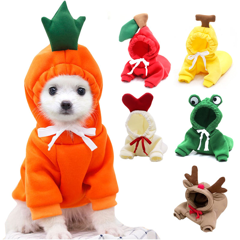 Cute Fruit Dog Hoodie – Winter Warm Fleece Outfit for Small Dogs & Cats, Frenchie & Chihuahua Coat CLS