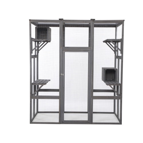 Oversized Cat Cage – Spacious Grey Enclosure for Multiple Cats with Multi-Level Platforms & Easy Access | Cat Drinking & Feeding – furn43