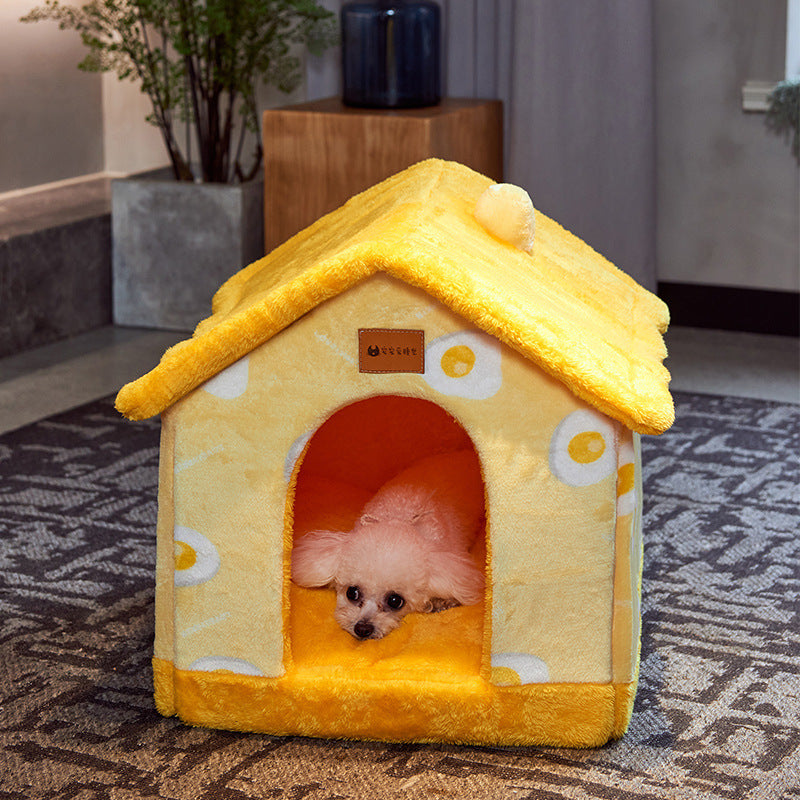 Foldable Dog & Cat Bed – Warm Enclosed Winter Kennel with Removable Nest | Cat Drinking & Feeding – bed5