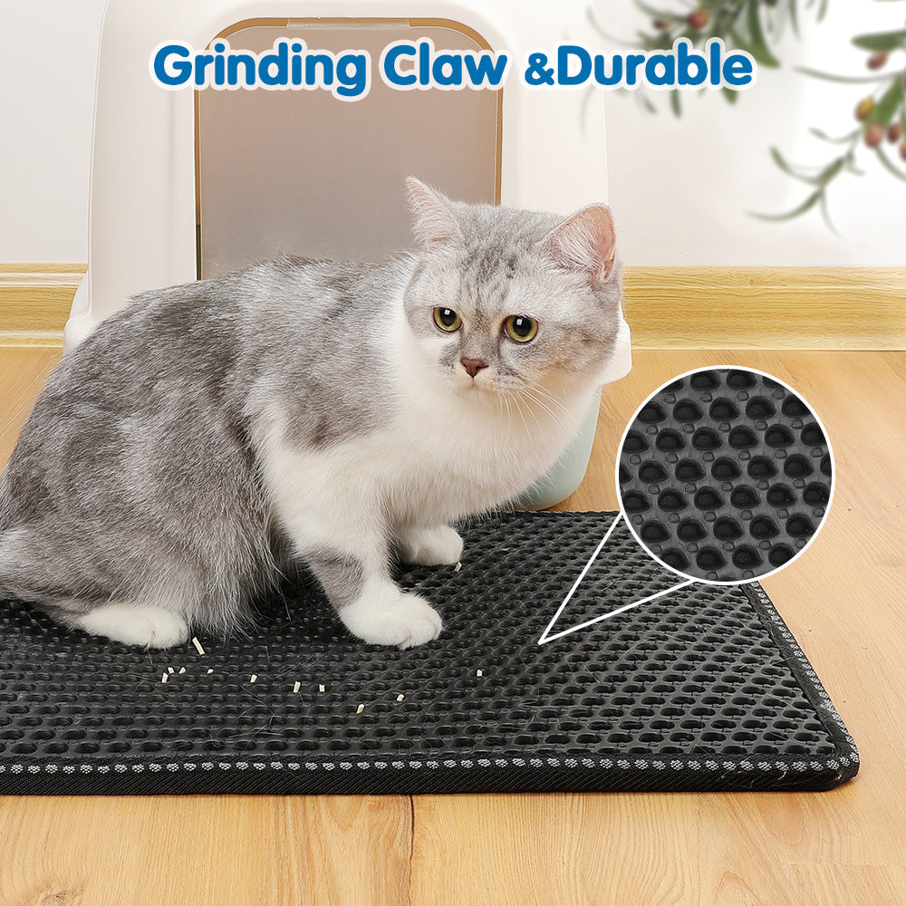 Double Rice Grain Cat Litter Mat – Splash Guard Cleaning Pad with Filter Design for Litter Box Area | Cat Drinking & Feeding – furn21