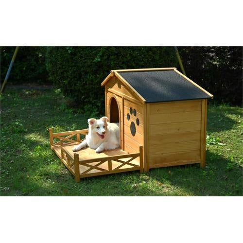 48" Wooden Dog House Outdoor With Porch – Medium Dog Kennel with Water-Resistant Asphalt Roof, Fencing & Indoor/Outdoor Crate | Cat Drinking & Feeding – furn16