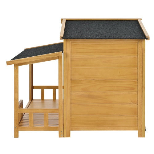 GO 47.2" Wooden Dog House – Solid Wood Indoor & Outdoor Pet Kennel with Porch, Weatherproof Design for Medium Dogs | Cat Drinking & Feeding – furn42