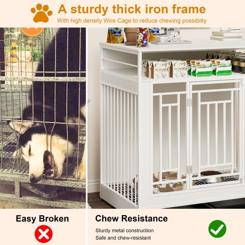 43.3" Large Dog Kennel Furniture – Wooden Indoor Dog Crate with Removable Divider & Stylish Home Design | Cat Drinking & Feeding – furn22