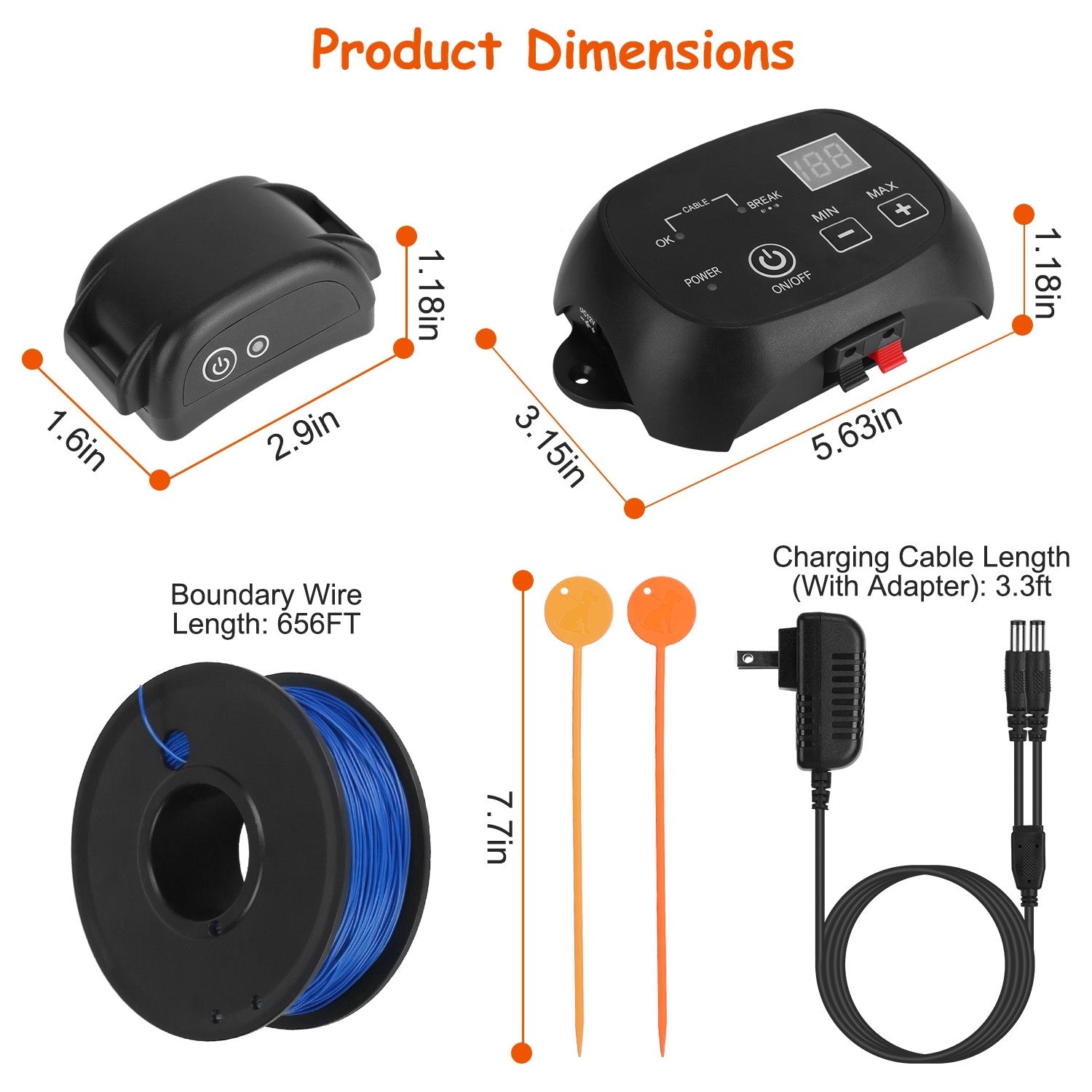 Underground Dog Fence System – 100-Level Adjustable IPX7 Waterproof Rechargeable Receiver for Small to Large Dogs ACS52